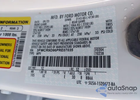 2023 Ford Bronco Sport Badlands из США, поврежденный, VIN 3FMCR9D96PRE07035